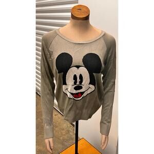 Disney Mickey Mouse Sweater Top XL Women's Gray Grey Long Sleeve